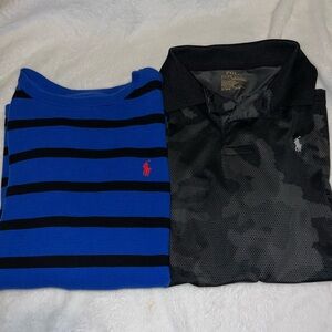 Polo Ralph Lauren Blue Striped Henley and Black Camo Polo Shirt